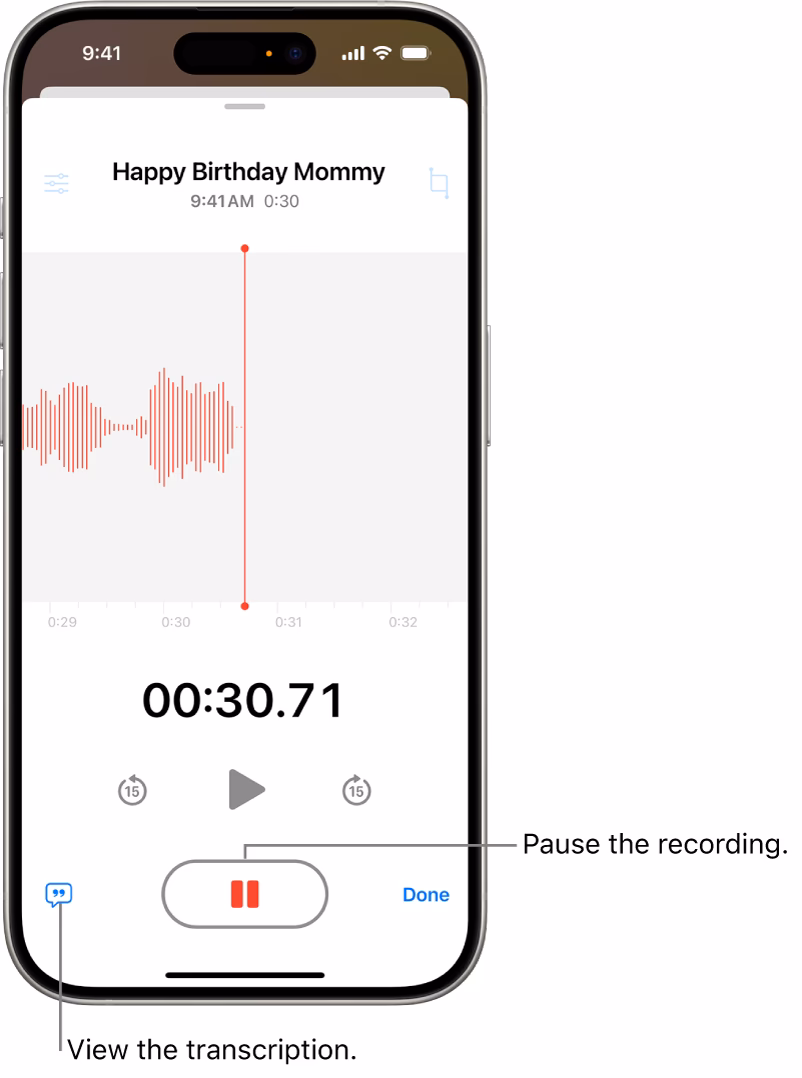 How do I stop voice memos from recording on my iPhone?