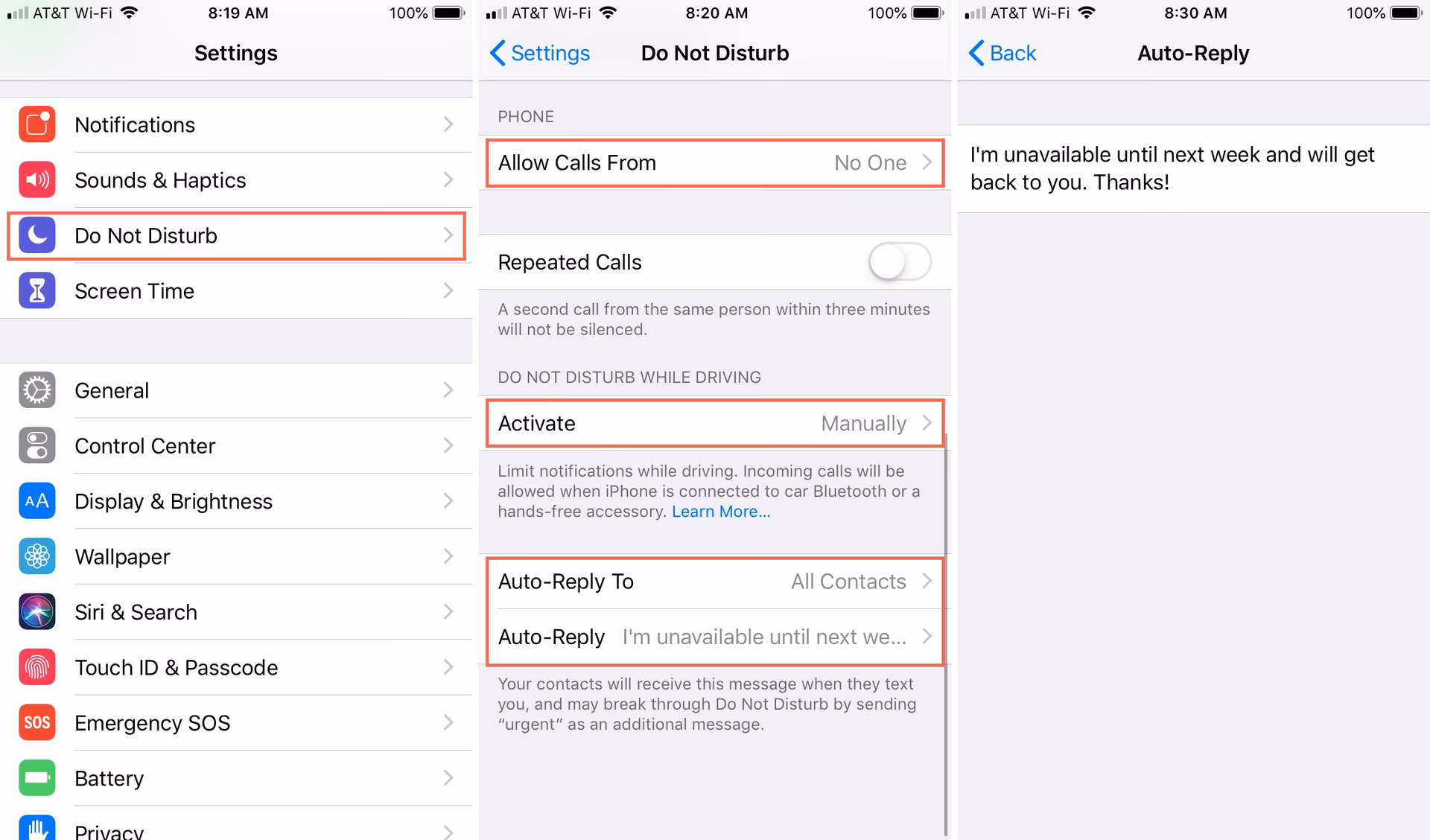 How to set auto-reply text on iPhone?