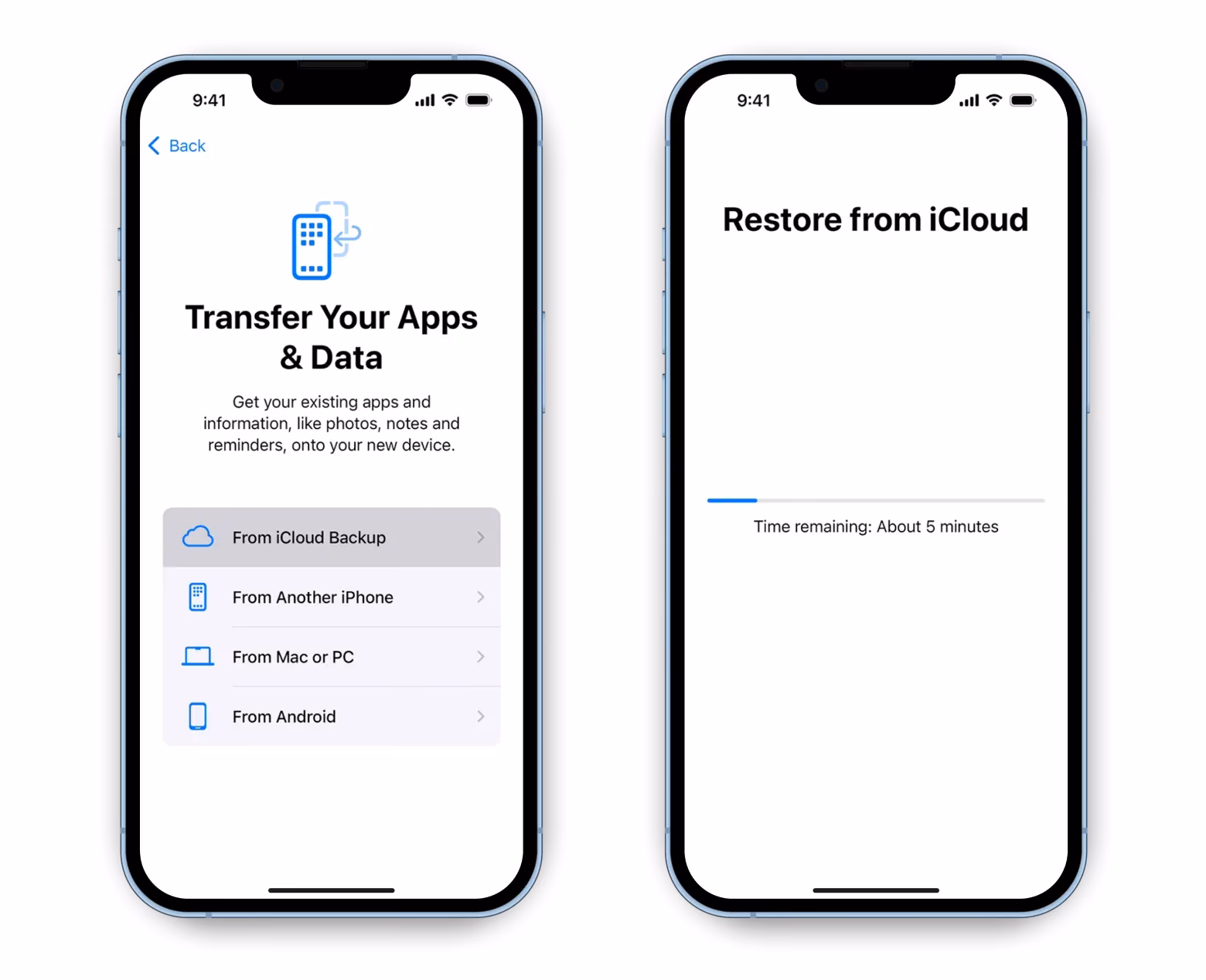 How do I restore content from a backup to a new iPhone?