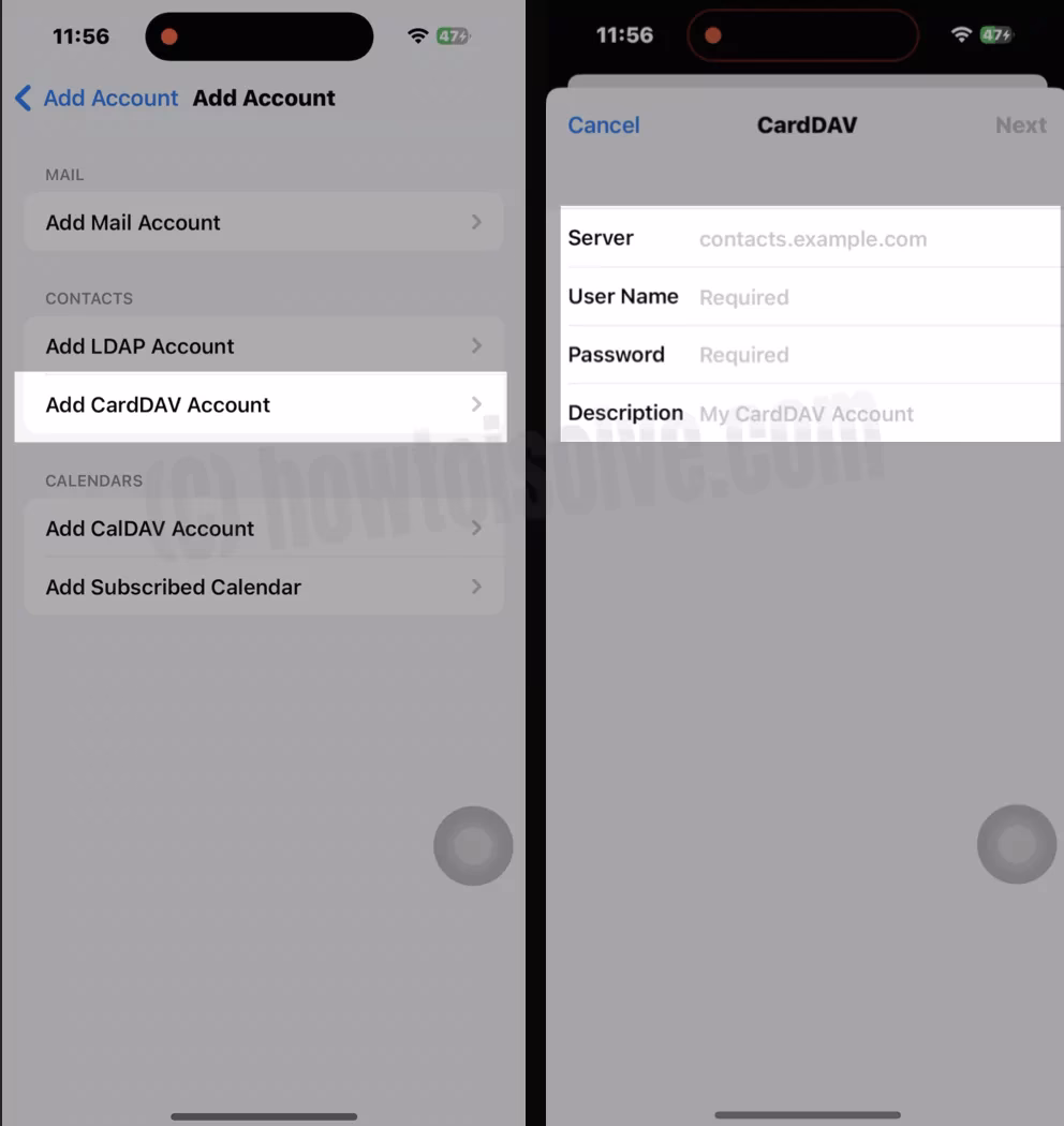 How do I add a CardDAV Account to my iPhone?