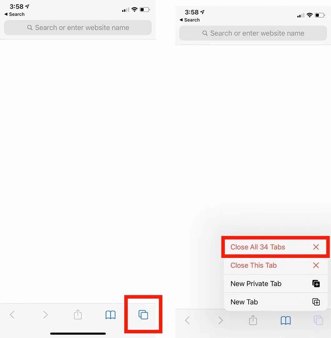 How to close all tabs on iPhone?