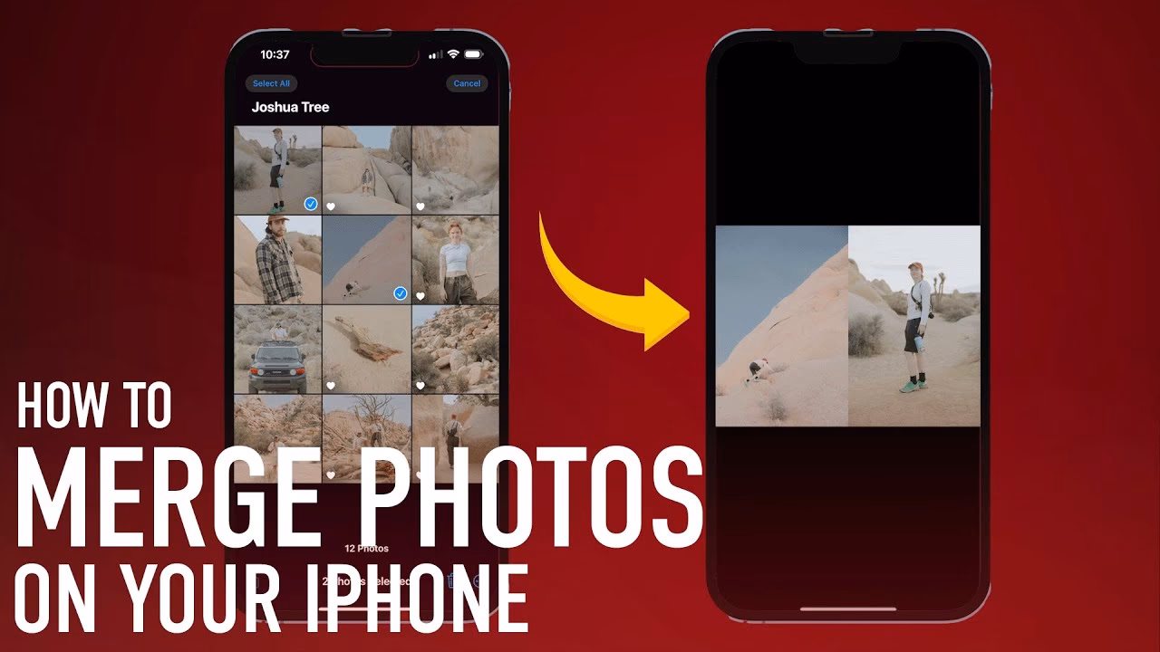How to combine two photos on iPhone using shortcuts?