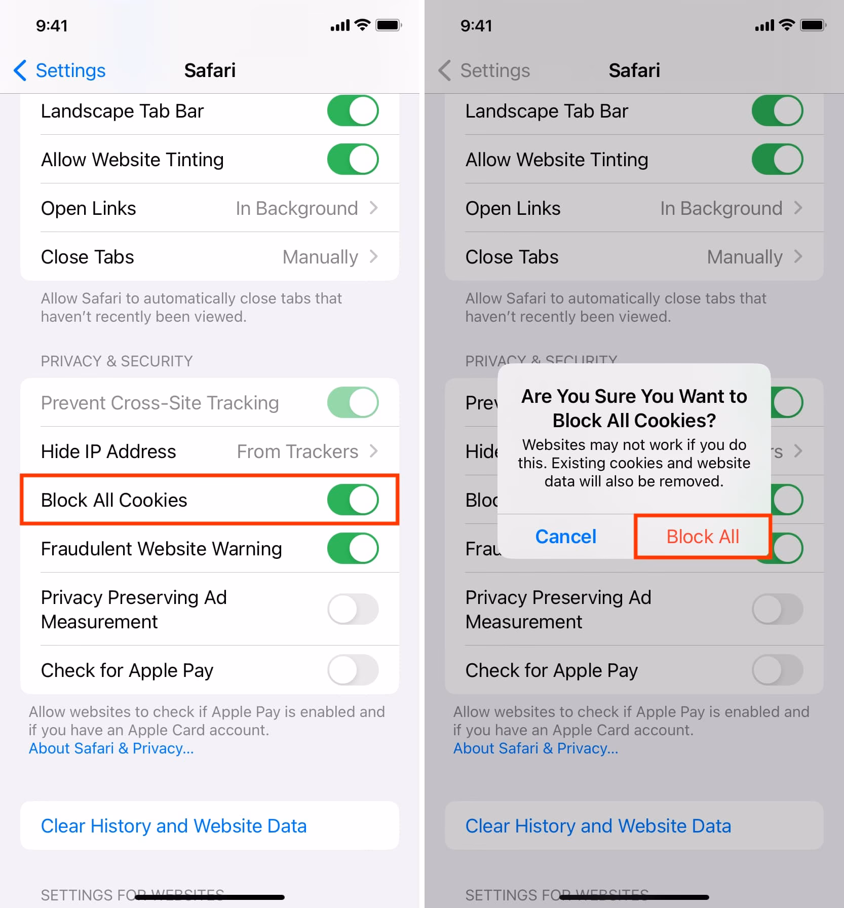 How to disable cookies in Safari?