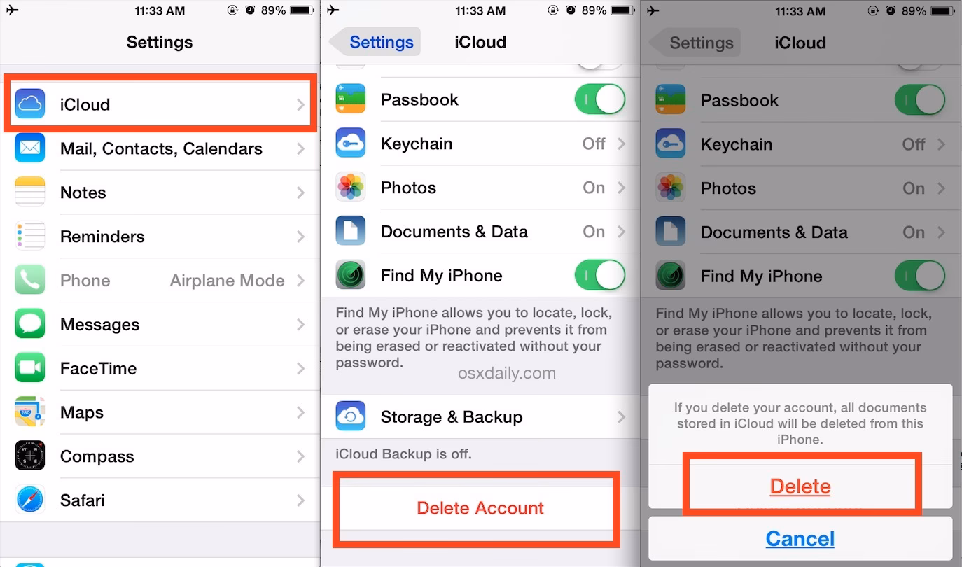 How to delete iCloud account from iPhone?