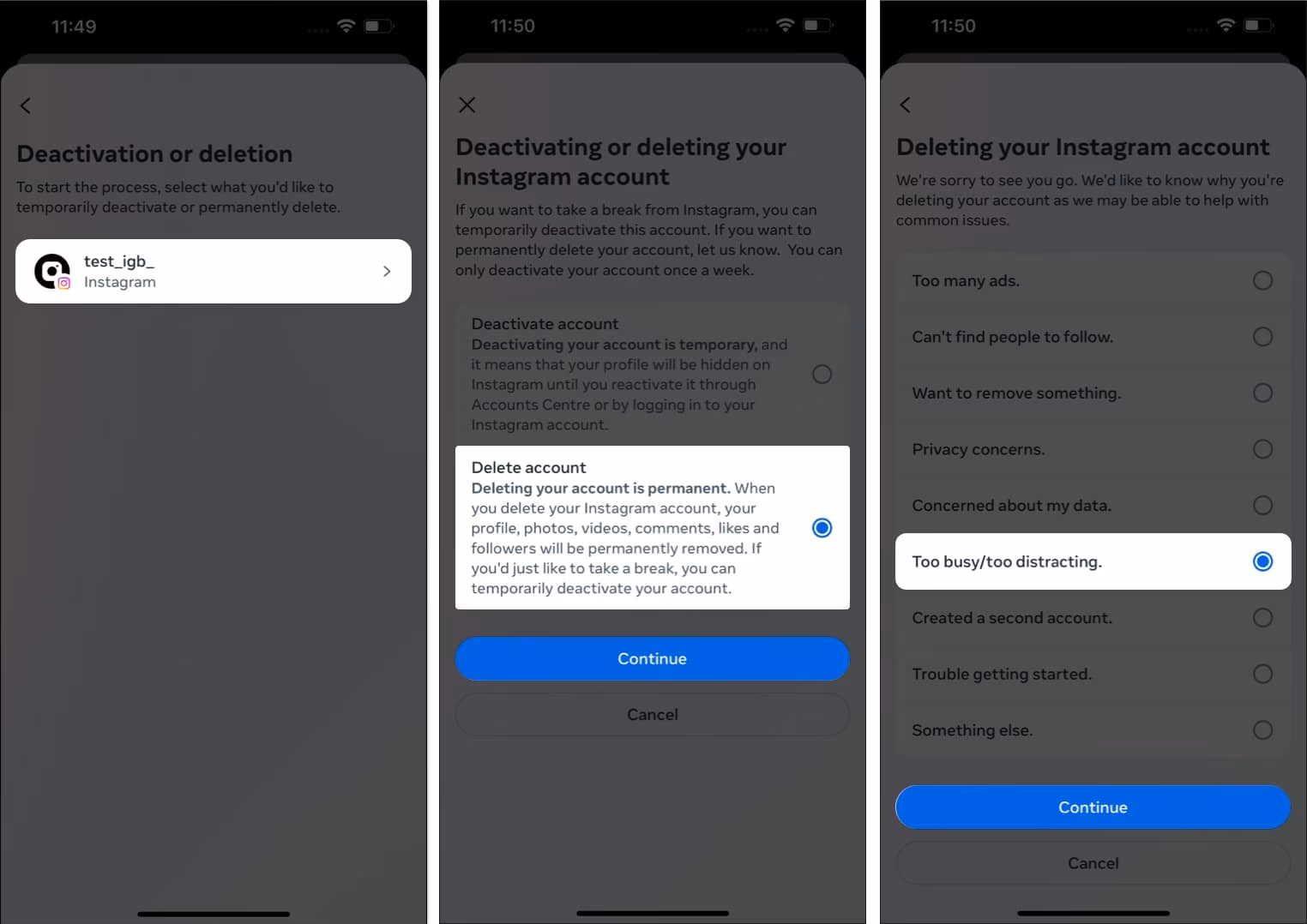What happens if you delete an Instagram account?