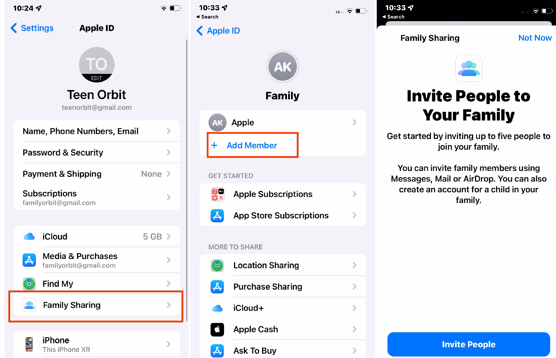 How do I use Find my iPhone with Family Sharing?