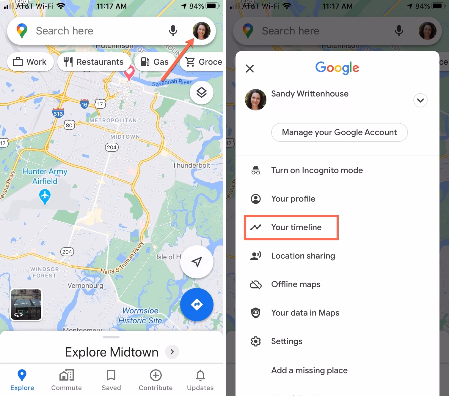 How to change Google maps timeline on iPhone?