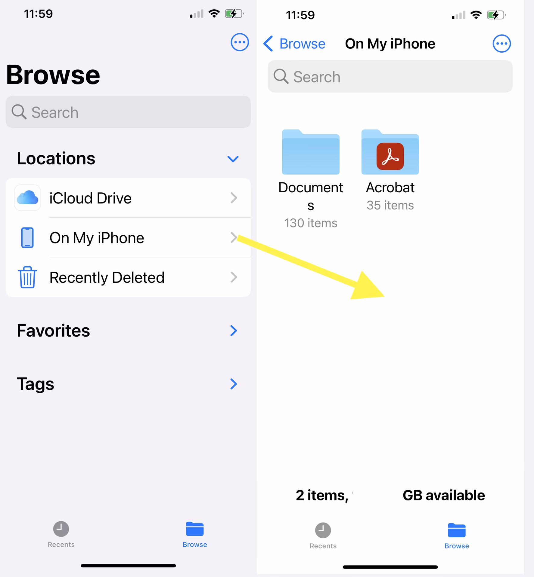 How do I browse files on my iOS device?