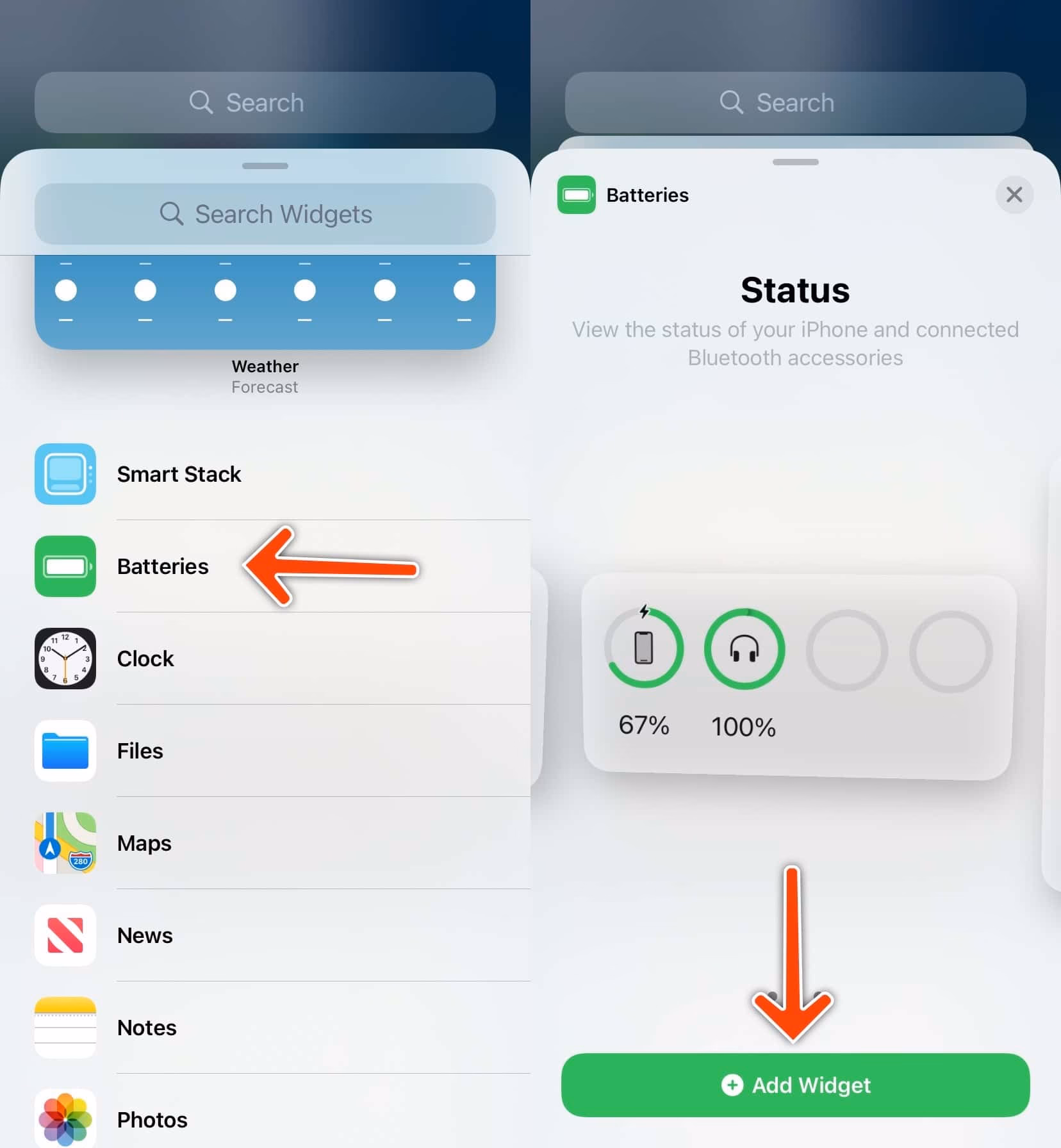 Can I view the battery percentage of my iPhone and Bluetooth?