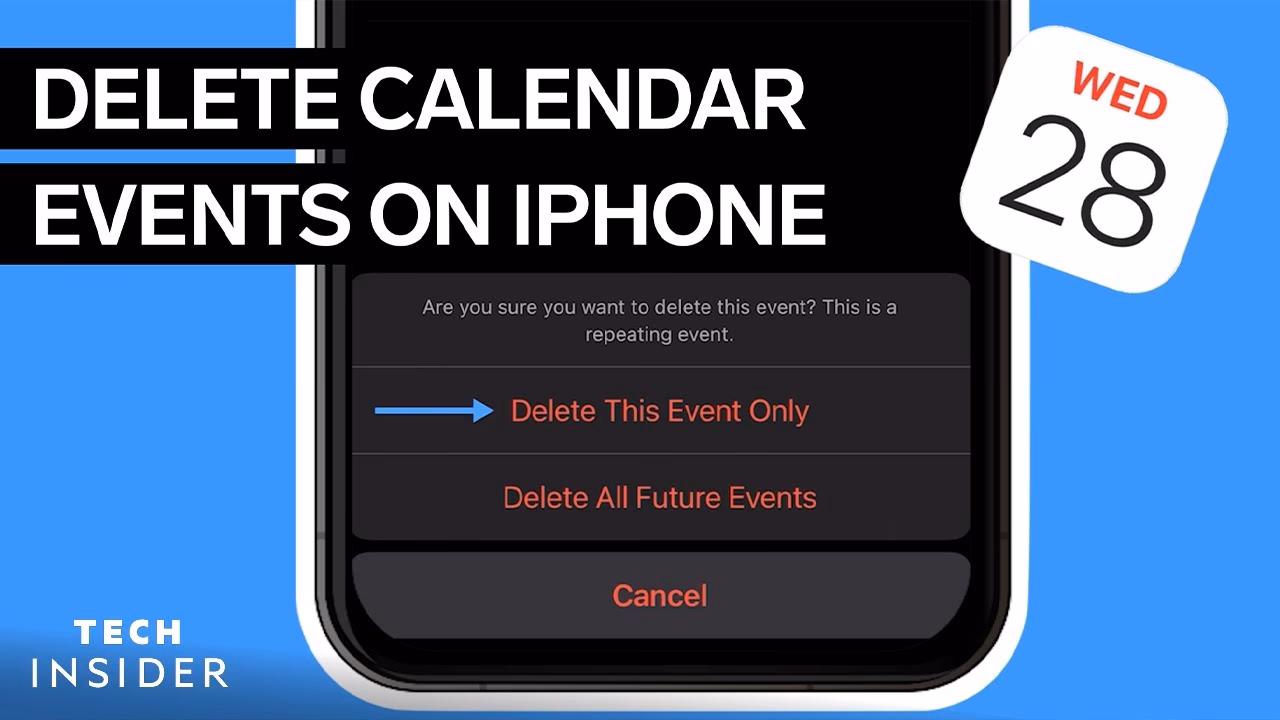 How do I delete an event from the iPhone Calendar?
