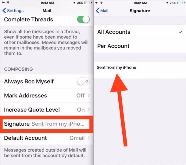 How do I remove the'sent from my iPhone' signature?