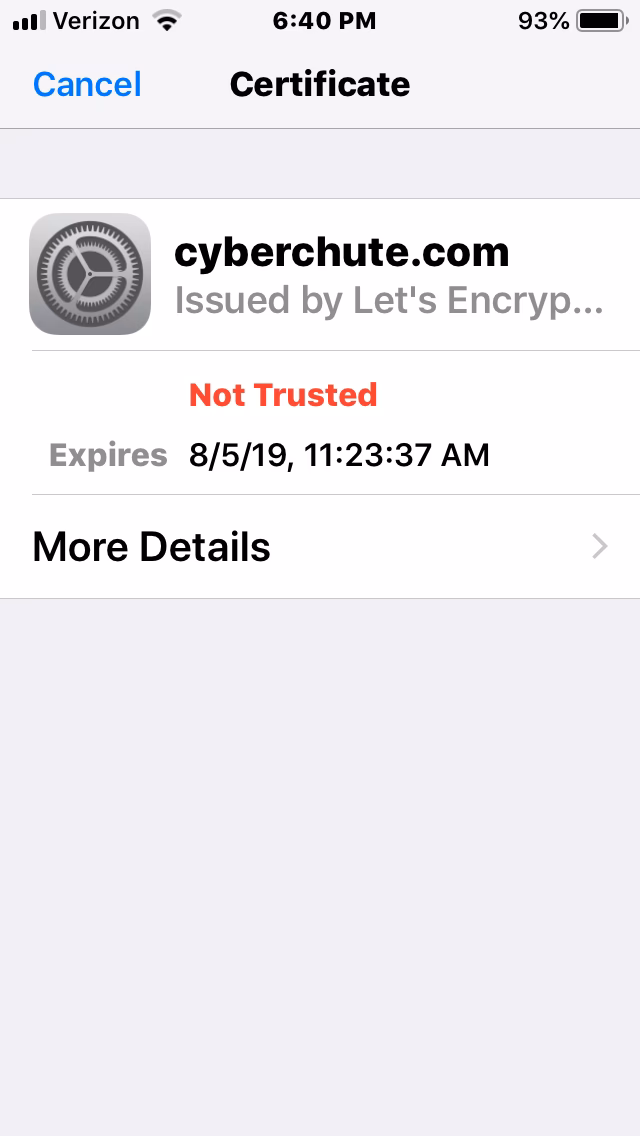 How do I install a root certificate on my iPhone?
