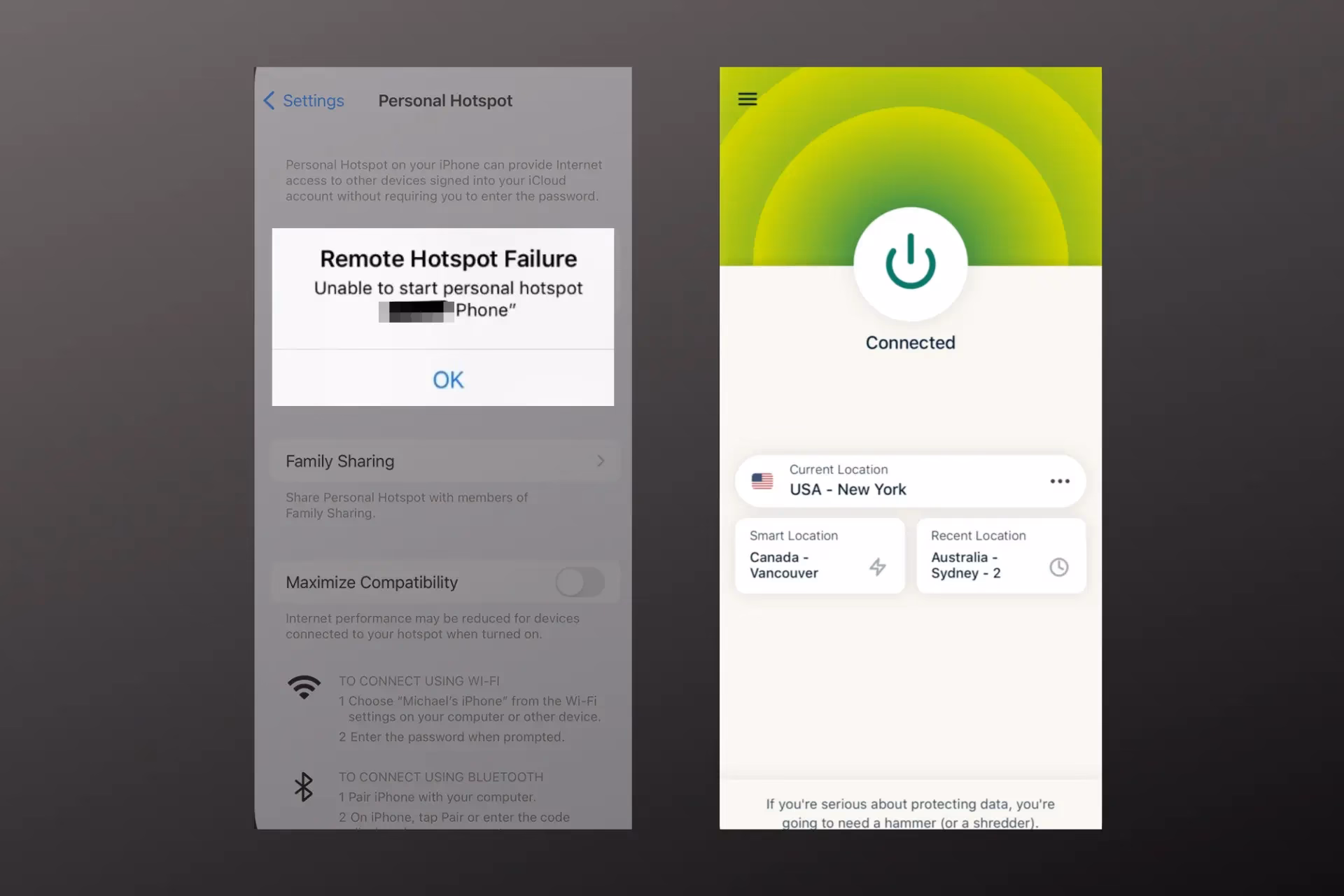 How to share a VPN from an iPhone to Mac?