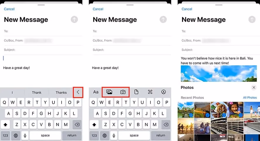 How to attach photos to email on iPhone?