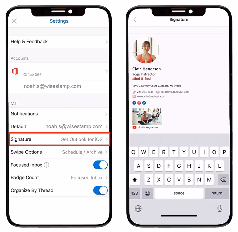 How to Update outlook signature on iPhone?