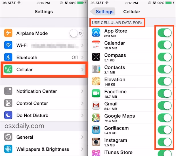 How to turn off cellular data on iPhone?