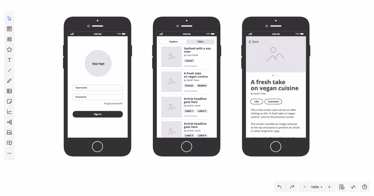 How many wireframing templates are there for iOS 13 app interfaces?