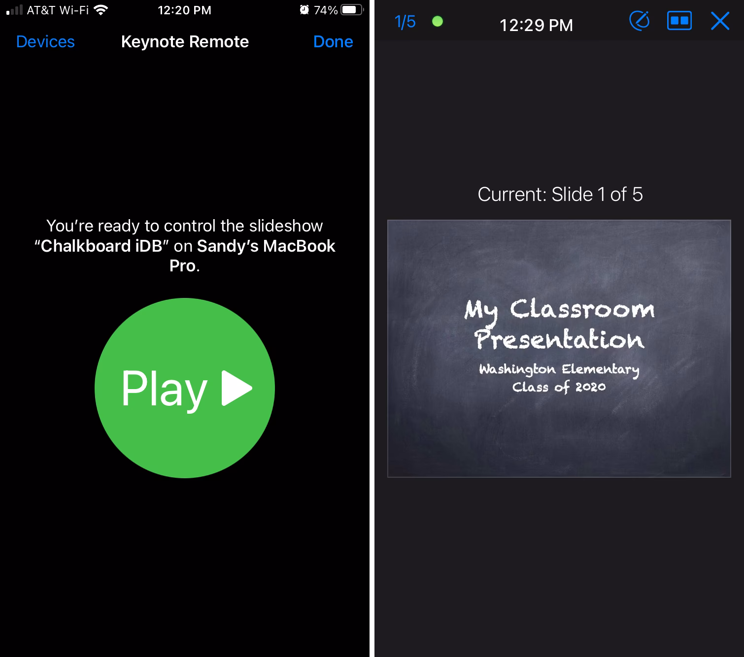 How do I control my keynote presentation from an iPhone?
