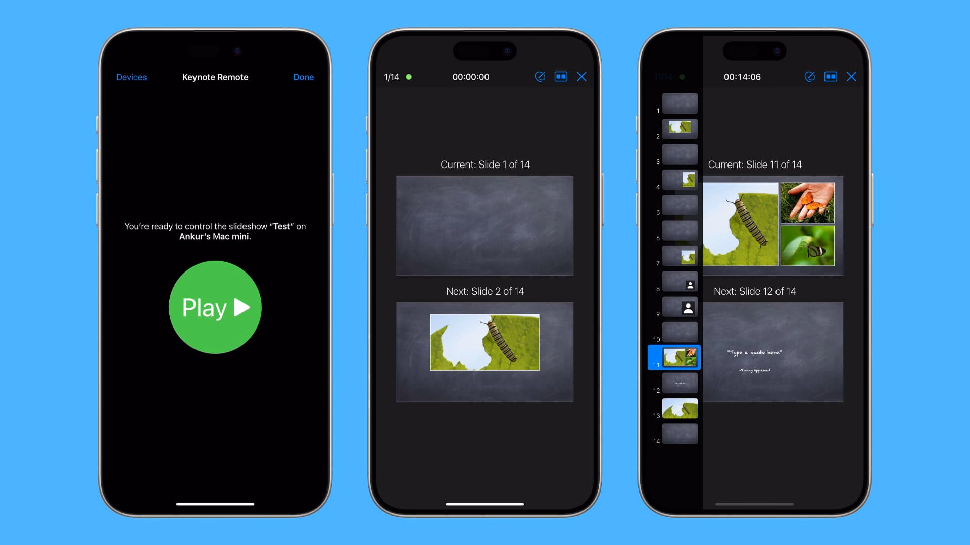 How do I control my keynote presentation from an iPhone?