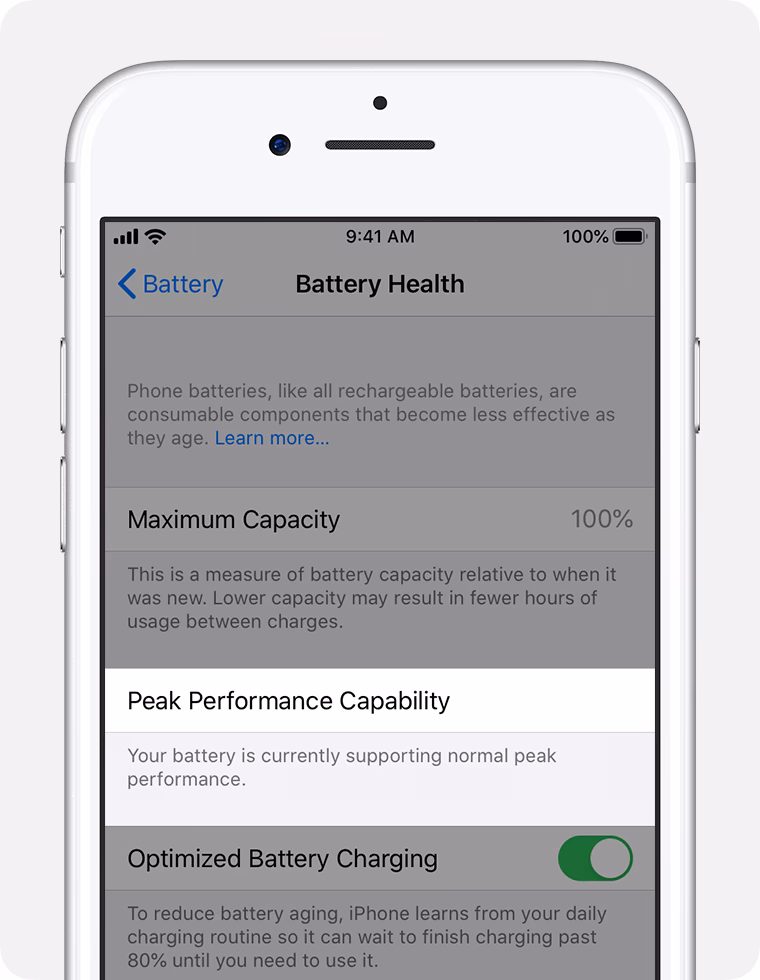 What does peak performance capability mean on iPhone?