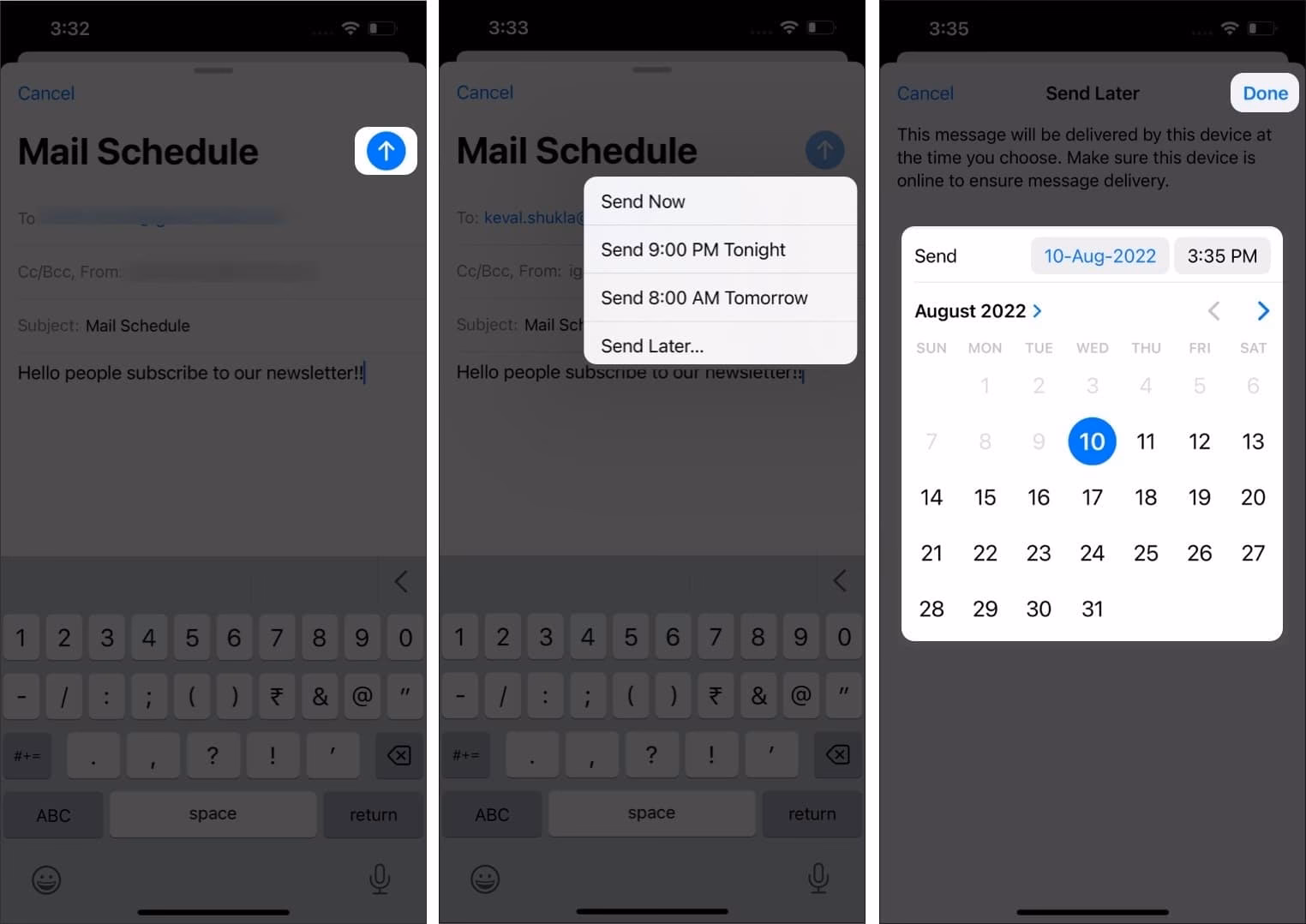How do I schedule email on iCloud?